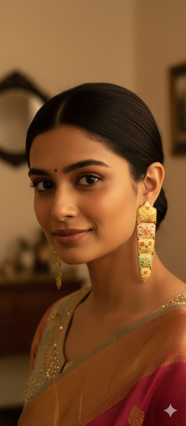 Tanjore Flower Art Earrings